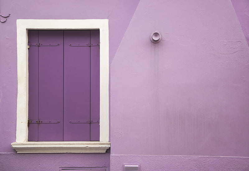 purple wall and white wooden window wall decor, HD wallpaper