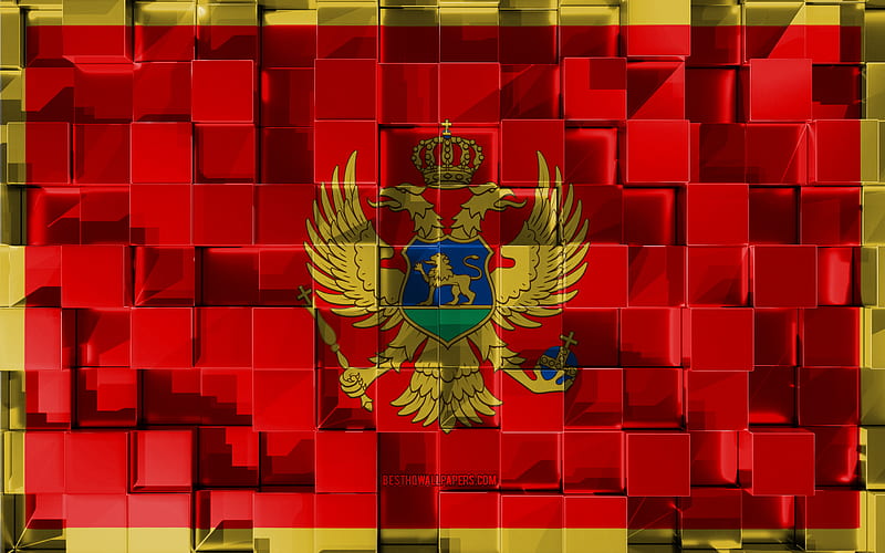 Flag of Montenegro, 3d flag, 3d cubes texture, Flags of European countries, Montenegro 3d flag, 3d art, Montenegro, Europe, 3d texture, HD wallpaper