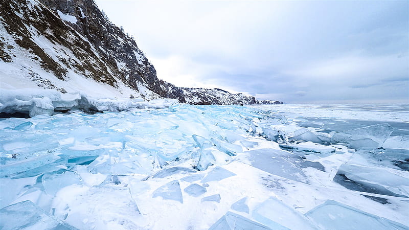 Blue ice snow Lake Baikal Siberia Russia, HD wallpaper