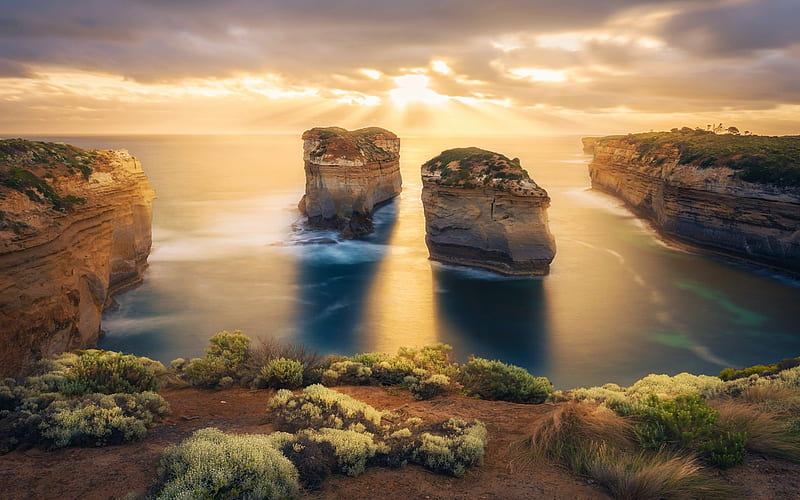 Tom & Eva - Great Ocean Road, Australia, rocks, water, sky, sea, clouds, HD wallpaper