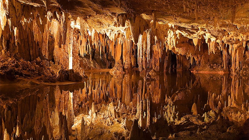 Luray Caverns in West Virginia, Water, Caves, Caverns, Rocks, Reflections, West Virginia, Nature, HD wallpaper