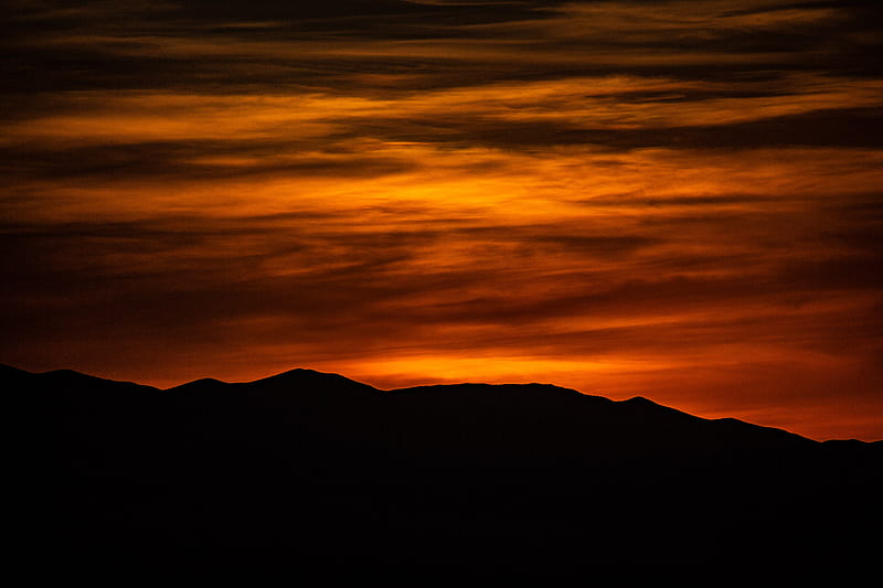 hill, silhouette, sunset, sky, HD wallpaper