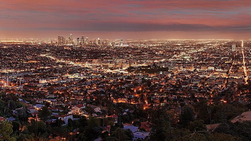 panoramic view of los angeles at dusk, dusk, city, view, lights, HD wallpaper