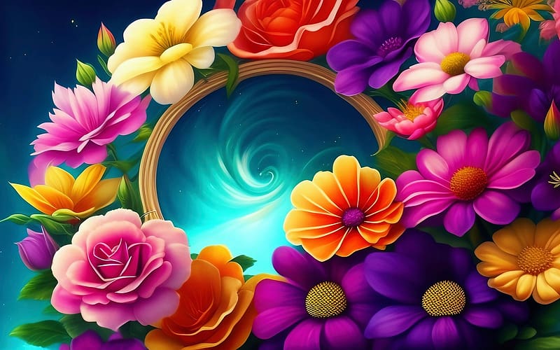 Ring of Flowers, colors, art, petals, blossoms, digital, HD wallpaper