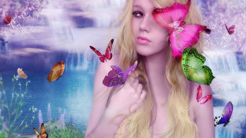 ✫Take Care of Butterflies✫, pretty, colorful, conceptual, softness beauty, attractions in dreams, bonito, digital art, beautiful girls, manipulation, take care, butterfly designs, animals, lovely, protects, colors, love four seasons, creative pre-made, butterflies, weird things people wear, backgrounds, HD wallpaper