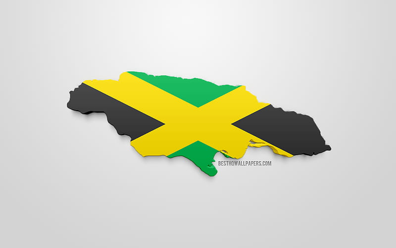 3d flag of Jamaica, silhouette map of Jamaica, 3d art, Jamaican flag, North America, Jamaica, geography, Jamaica 3d silhouette, HD wallpaper