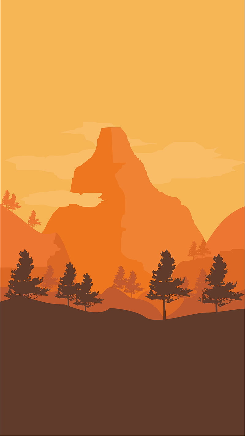 Sunset Mountain, background, creative, flat design, flatart, mountain, orange, potrait, sky, sunset, HD phone wallpaper