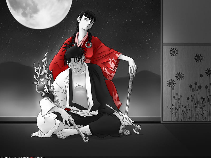 Blade of the Immortal, red, moon, samurai, manji, black, white, HD  wallpaper | Peakpx