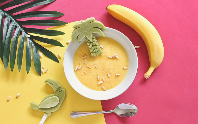 banana soup, healthy food, fruit soup, banana smoothie, food for kids, decorate food for kids, bananas, HD wallpaper