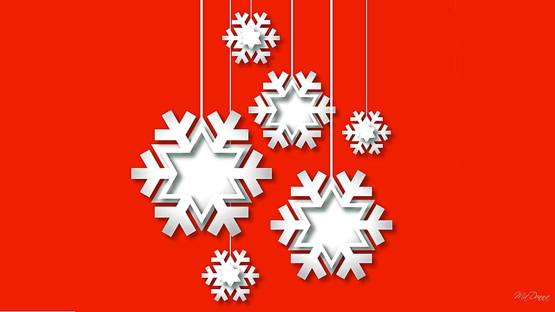 3D Snowflakes, red, 3D, holiday, snow, snowflakes, cut out, three dimensional, Firefox Persona theme, HD wallpaper