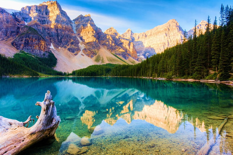 Moraine Lake, Canada, Mountains, reflection, trees, landscape, HD wallpaper