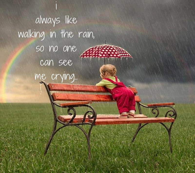 Walk In Rain , alone, baby, boy, cool, cry, emo, girl, rainbow, rocky, sayings, HD wallpaper