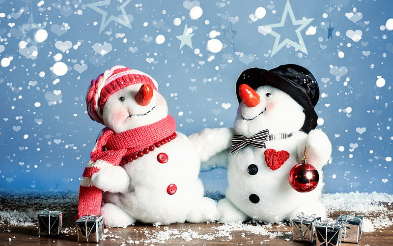 Merry Christmas, snowmen, toys, New Year, Christmas, winter, snow, Xmas, HD wallpaper