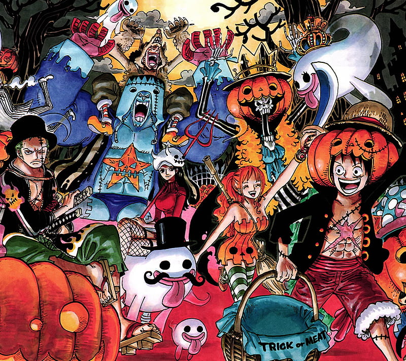 One Piece Halloween, anime, ghost, luigyh, one piece, pumpkin, HD wallpaper