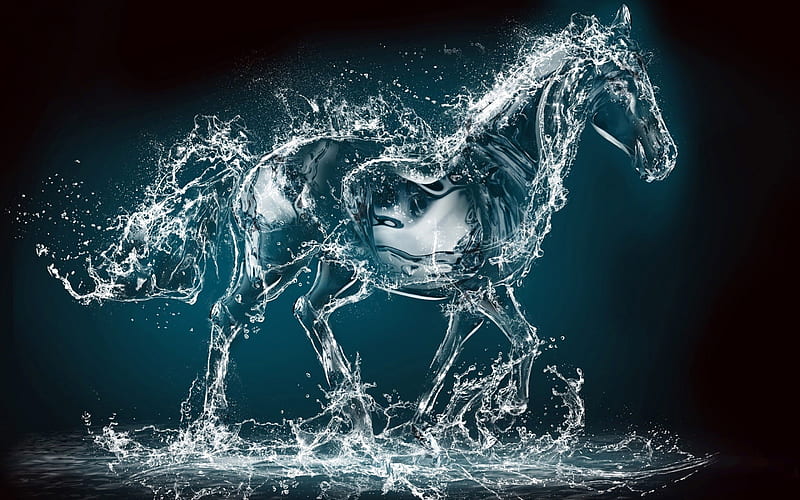 Aquatic Horse, 3D, aqua, water, aquatic, horse, water horse, horse water, horses, abstract, fantasy creatures, fantasy, animals, cool, HD wallpaper