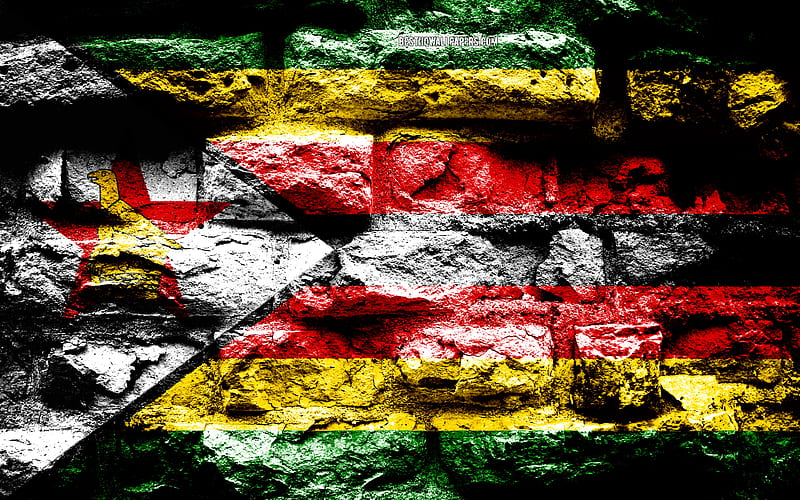 Zimbabwe flag, grunge brick texture, Flag of Zimbabwe, flag on brick wall, Zimbabwe, flags of Africa countries, HD wallpaper