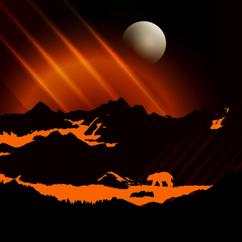 Bear silhouette orange, animals, climate change, earth, flowers, landscape,  love nature, HD phone wallpaper | Peakpx
