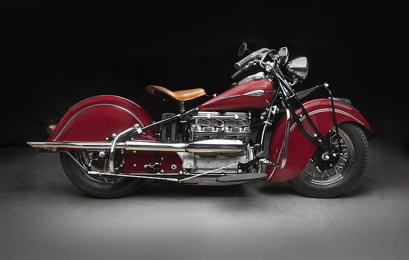 1941 Harley Davidson Indian 441 Series 4-Cylinder, red, tourer, indian, motorbike, harley, vintage, HD wallpaper