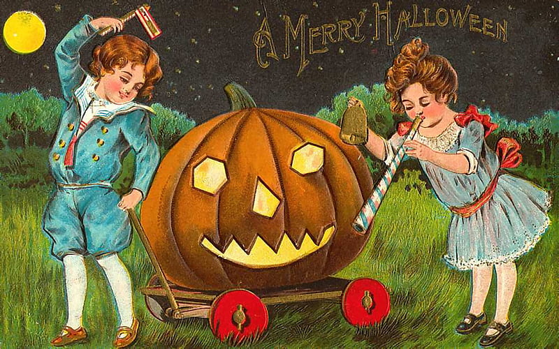 Halloween Wishes 1, art, halloween, celebration, pumpkin, painting, children, wide screen, artwork, HD wallpaper