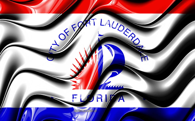 Fort Lauderdale flag United States cities, Florida, 3D art, Flag of Fort Lauderdale, USA, City of Fort Lauderdale, american cities, Fort Lauderdale 3D flag, US cities, Fort Lauderdale, HD wallpaper