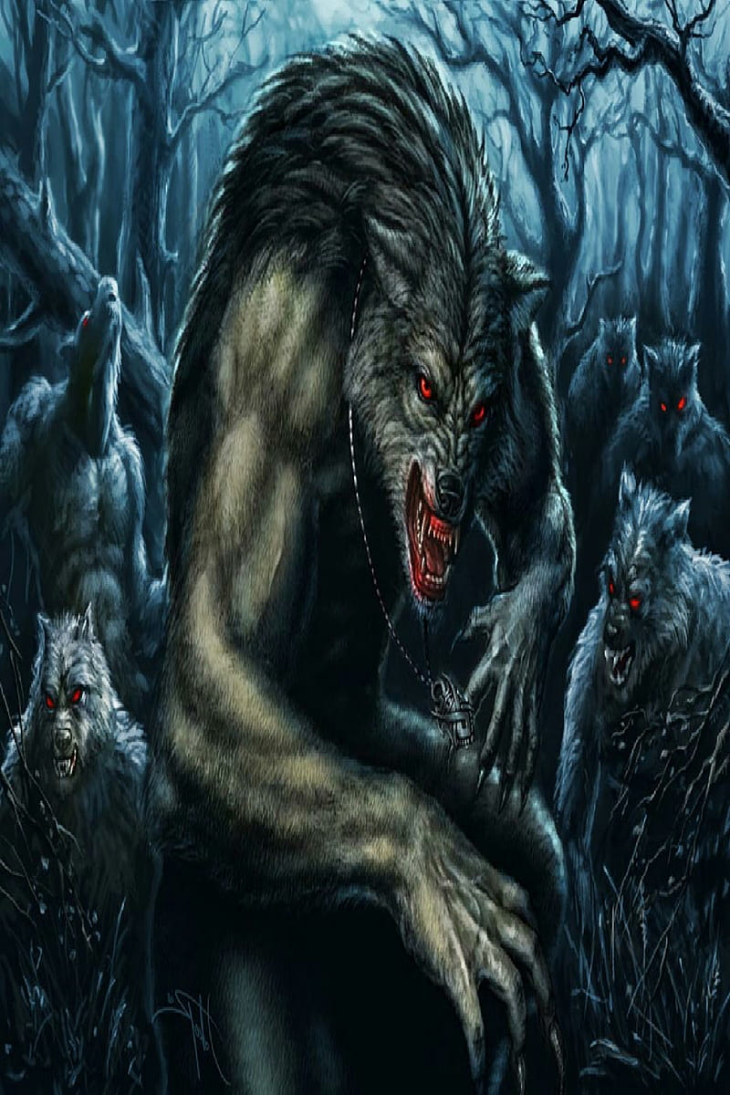 Werewolves, art, halloween, theme, werewolf, HD phone wallpaper