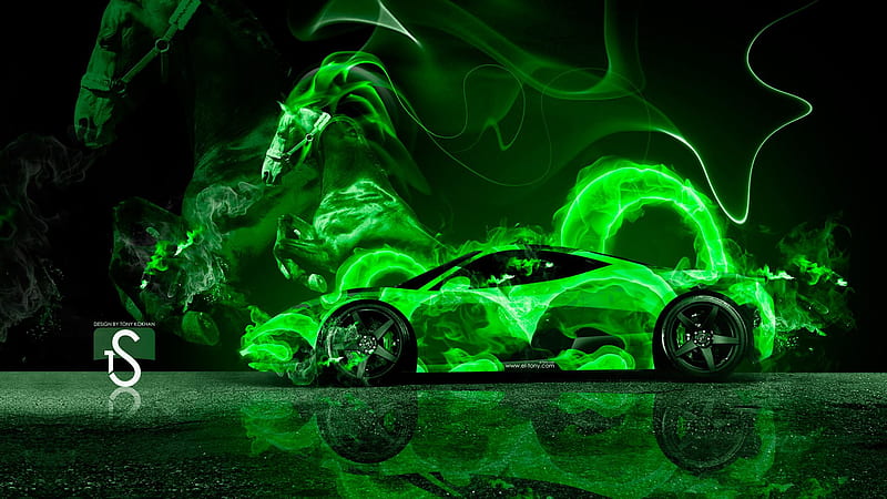 Fire Bugatti, Green Bugatti, HD wallpaper
