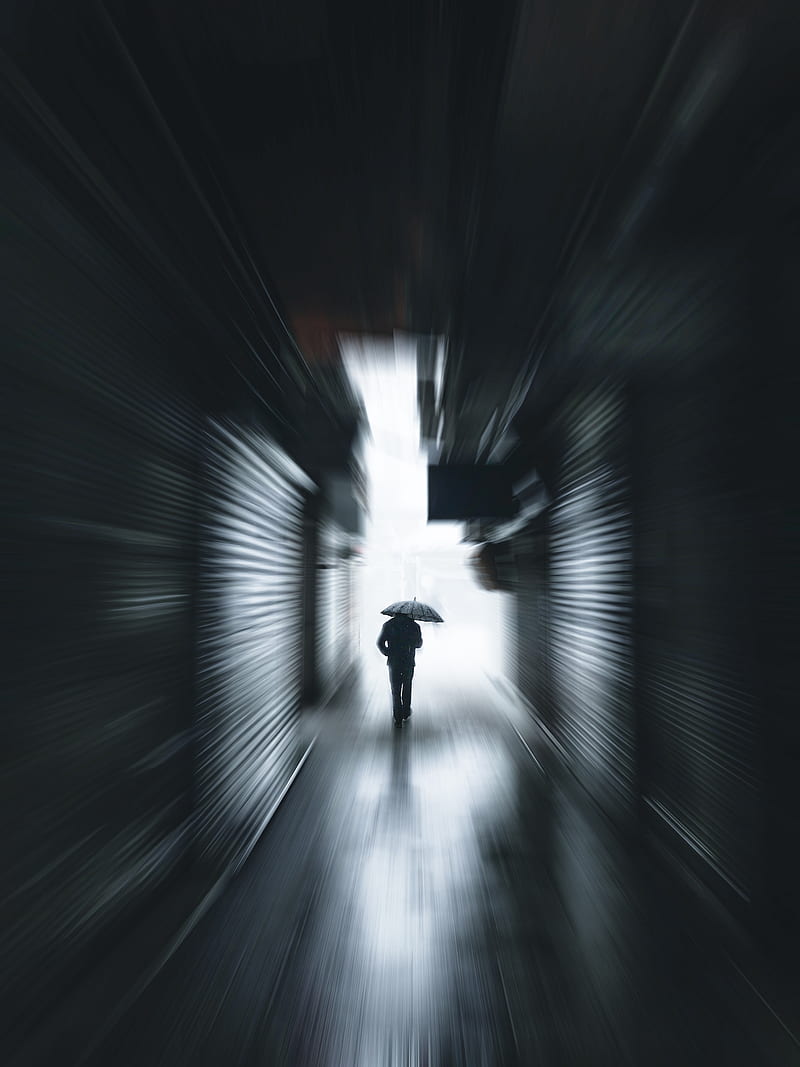 man, silhouette, umbrella, tunnel, alone, HD phone wallpaper