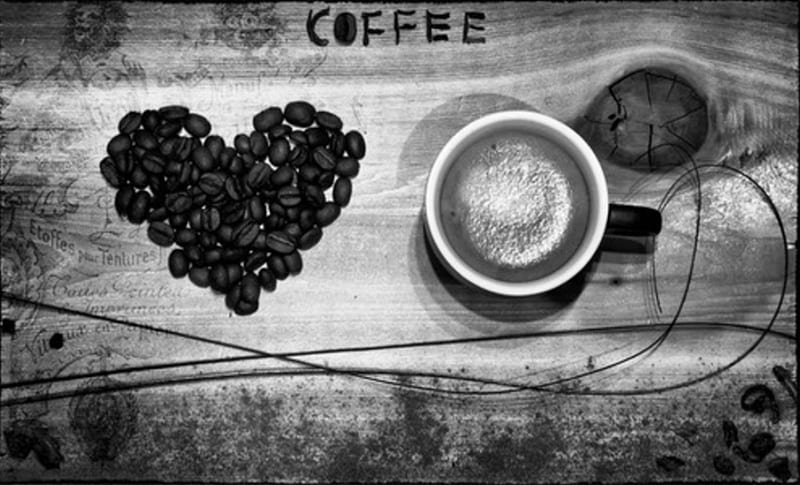 Coffee Time, moment, coffee, time, heart, black and white, HD wallpaper