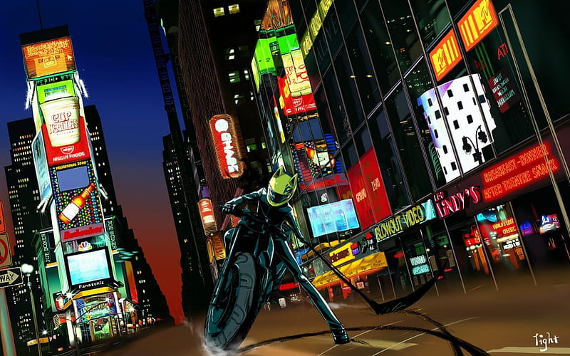 Celty's on her bike, durarara, city, motercycle, black, celty, HD wallpaper