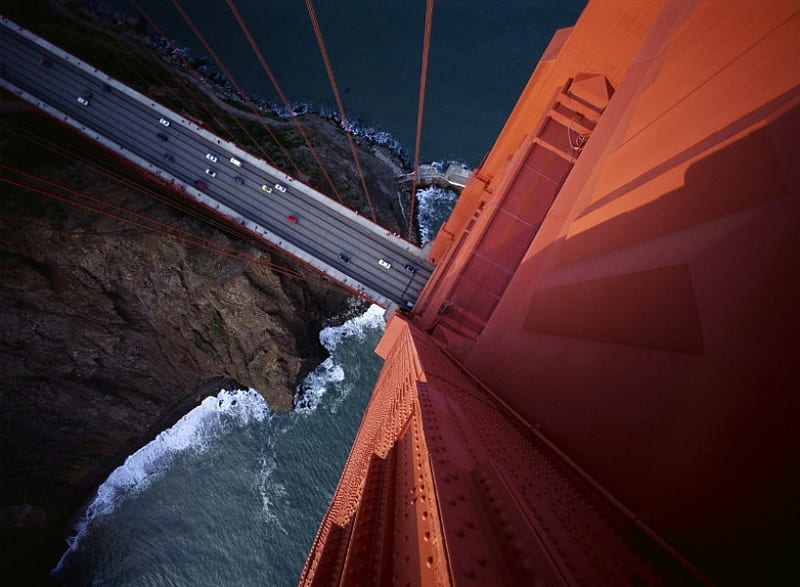 Golden Gate Bridge, bridge, dizzy, tall, down, HD wallpaper