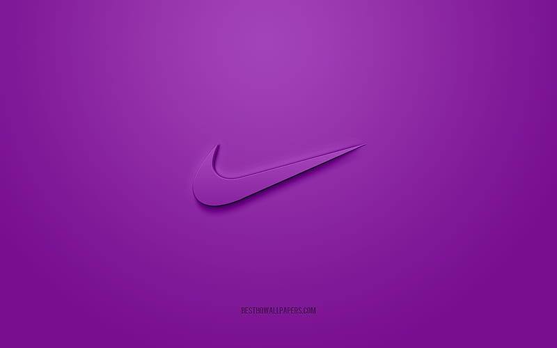Nike logo, purple background, Nike 3d logo, 3d art, Nike, brands logo, purple 3d Nike logo, HD wallpaper