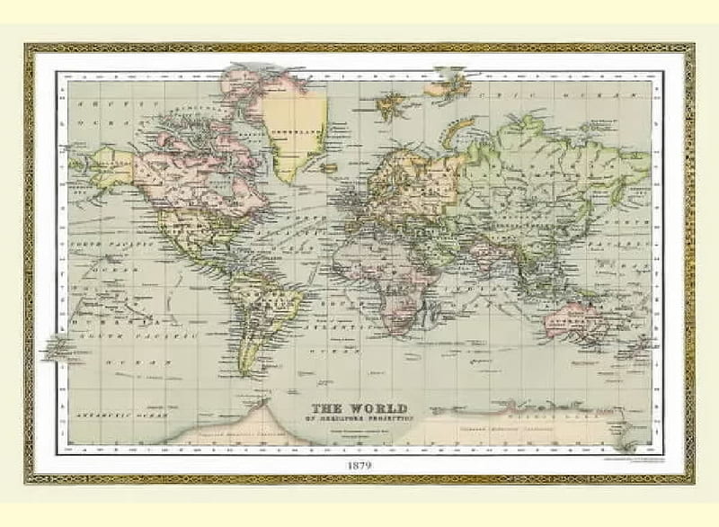 Old Map of The World 1879, Illustration, World Map, Maps, Cartography, HD wallpaper