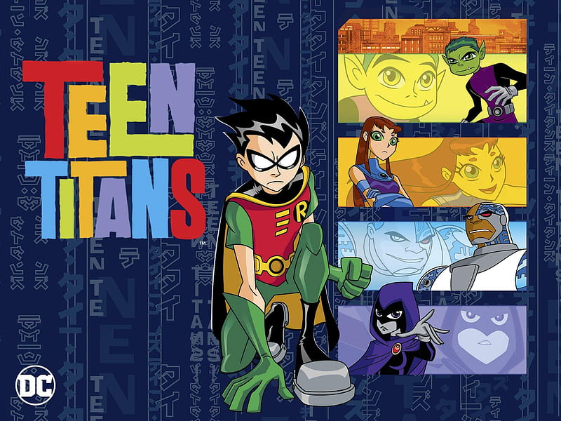 Teen Titans, Robin (DC Comics), Beast Boy, Starfire (DC Comics), Cyborg (DC Comics), Logo, Dick Grayson, Raven (DC Comics), HD wallpaper