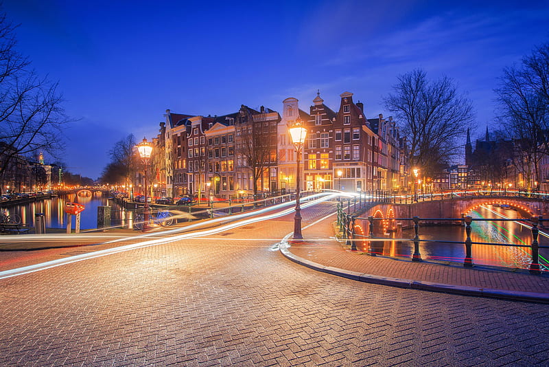 Cities, Amsterdam, Bridge, Building, House, Light, Netherlands, HD wallpaper