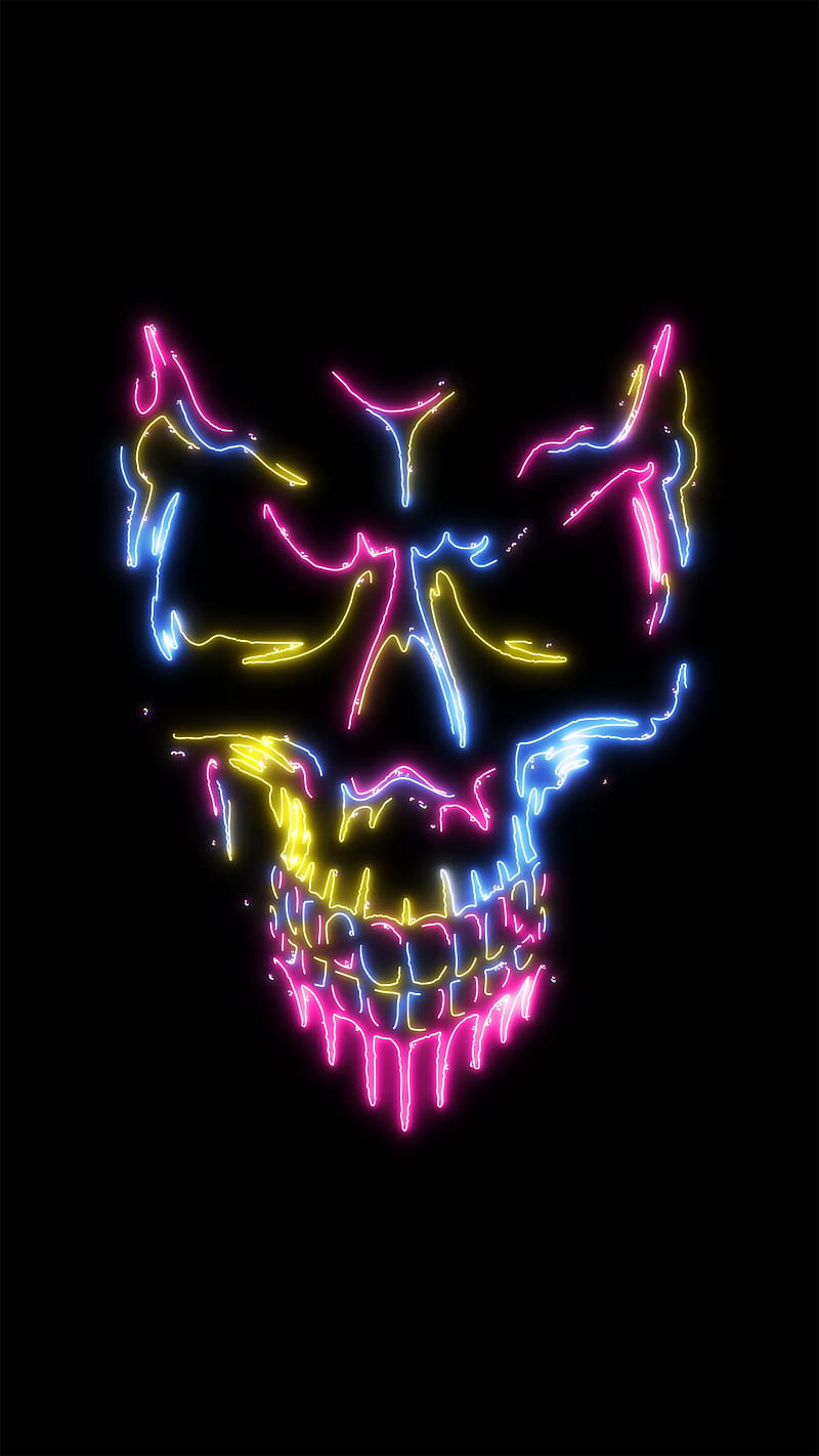 3 Color Skull Neon, desings, drawings, lights, neon, scary, skulls, HD phone wallpaper