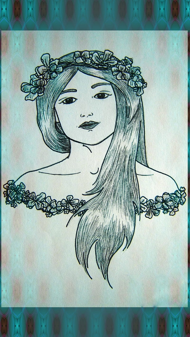 Woman of Flowers Art, art nouveau, beauty, drawn, floral, girl, pattern, HD phone wallpaper