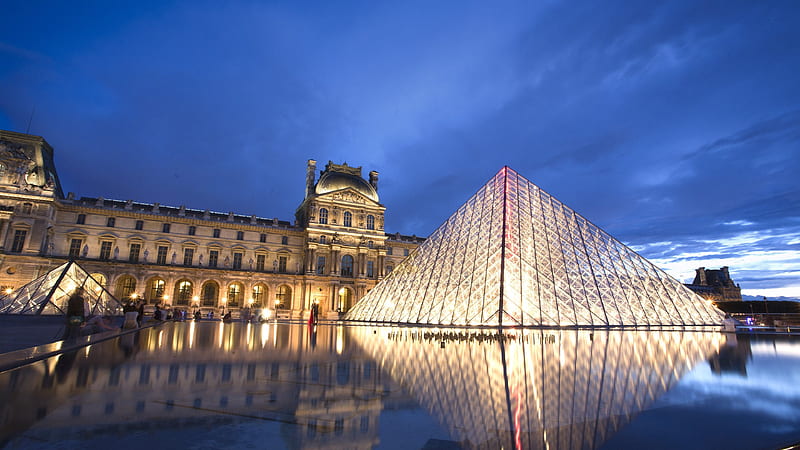 louvre, night, pyramid, louvre museum, area, paris, museum, france, palace, HD wallpaper