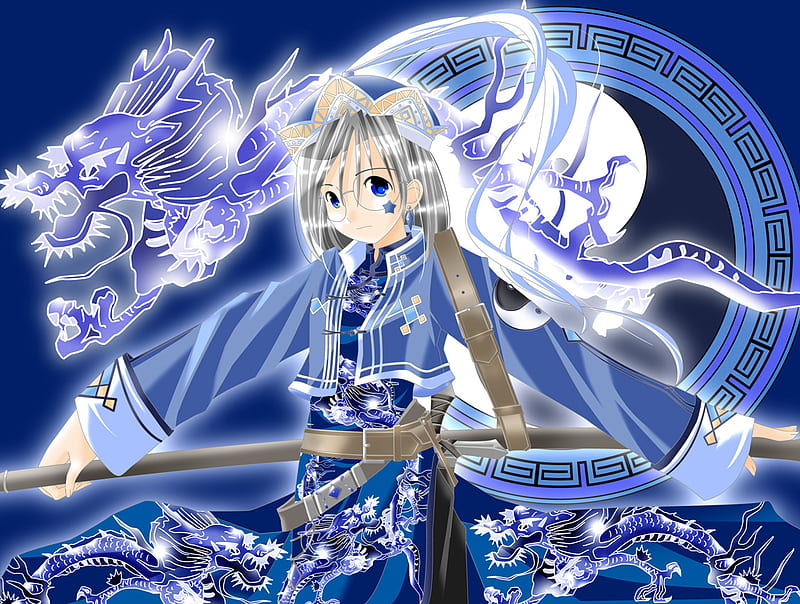 Girl, chinese dragon, yin yang, anime, dragon, HD wallpaper