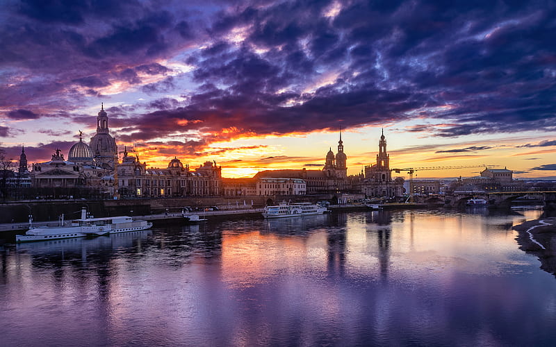 Dresden sunset, cityscapes, german cities, Germany, Dresden skyline, Cities of Germany, HD wallpaper