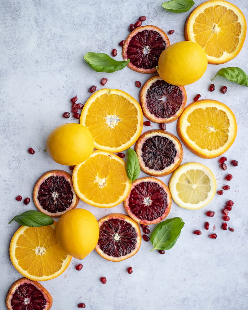 orange, lemon, slices, pomegranate, citrus, fruit, HD phone wallpaper