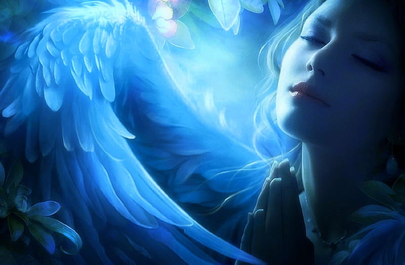 ~Blue Angel~, wings, love four seasons, creative pre-made, digital art, woman, angels, fantasy, manipulation, weird things people wear, wings digital art, blue, HD wallpaper