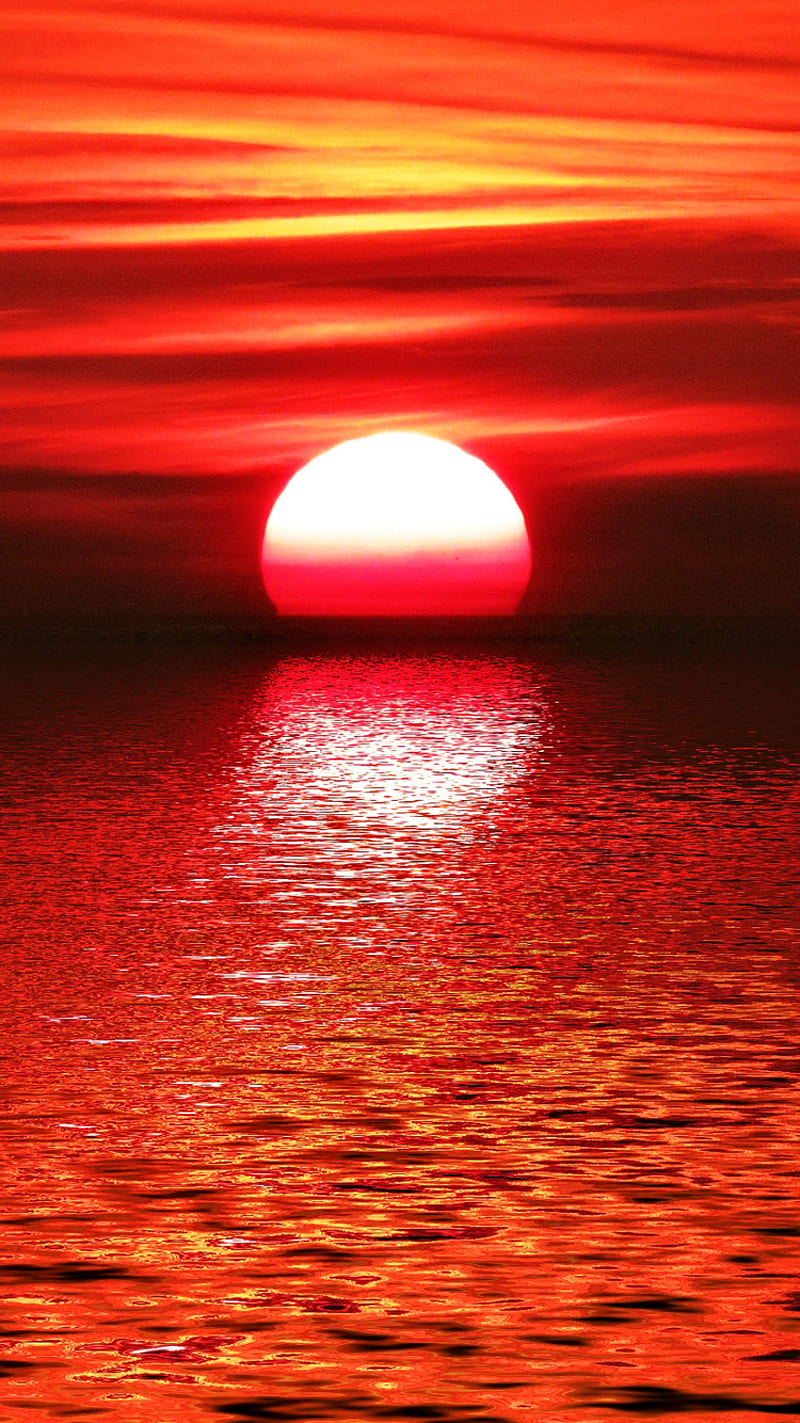 Red Sunset, iphone, sea, HD phone wallpaper