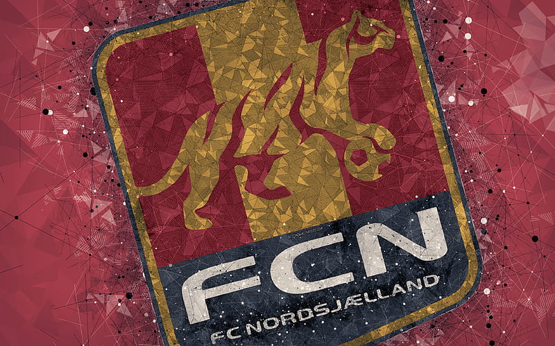 FC Nordsjaelland logo, geometric art, Danish football club, red background, Danish Superliga, Farum, Denmark, football, creative art, HD wallpaper