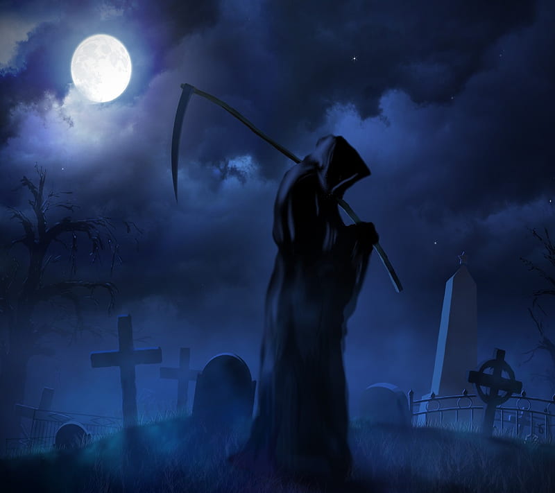 Dark Grim Reaper, dark, horror, moon, night, HD wallpaper