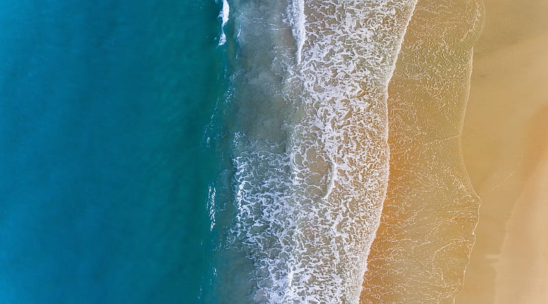 Sandy Beach Ocean Waves Aerial View Ultra, Nature, beach, Ocean, Shore, Wave, Aerial, Dronegraphy, DroneView, Aerialgraphy, HD wallpaper