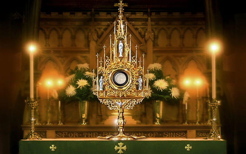 The Most Holy Sacrament, altar, Sacrament, candles, adoration, Jesus, HD wallpaper