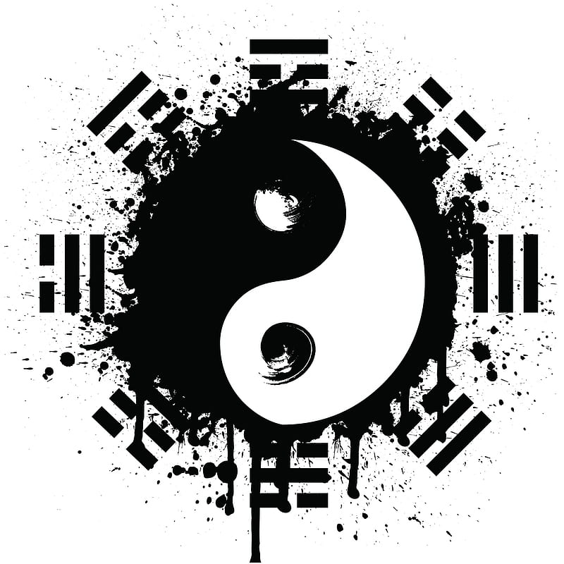 Yin and Yang, symbols, monochrome, HD phone wallpaper