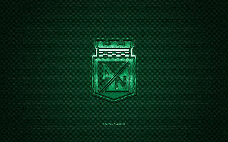 Atletico Nacional, Colombian football club, green logo, green carbon fiber background, Categoria Primera A, football, Medellin, Colombia, Atletico Nacional logo, HD wallpaper