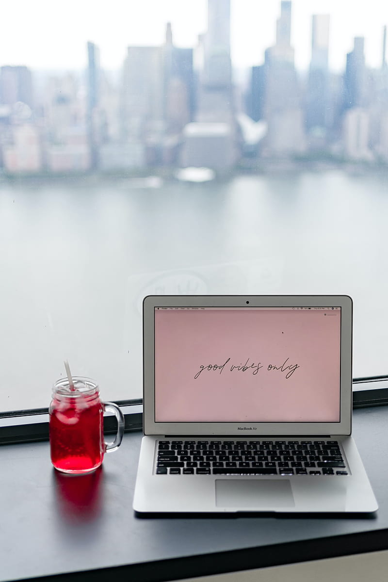 macbook, laptop, cup, drink, inscription, words, HD phone wallpaper