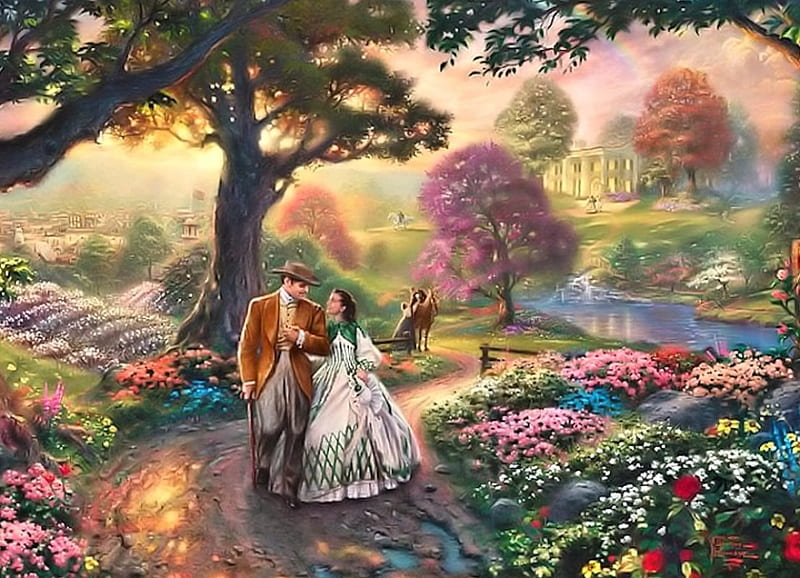 Gone with the Wind, Landscape, Art, Couple, Nature, HD wallpaper